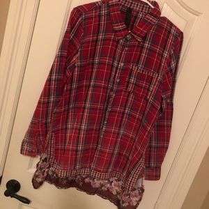 Aratta Silent Journey Plaid Shirt Tunic Silk Scarf Print Back L
